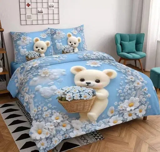 Heavy 7D Digital Glace Cotton Super King Size Printed Flat Double Bedsheet and 2 Pillow Cover